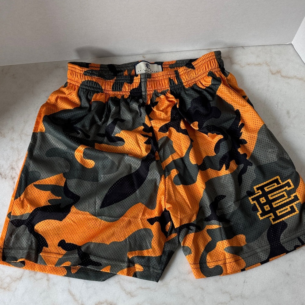 Eric Emanuel Orange and Black Camo Basic EE Athletic Shorts
